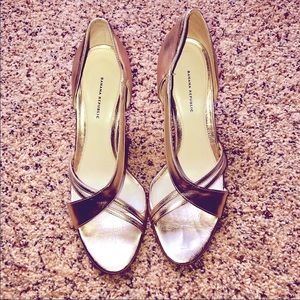 Gold Criss Cross Peep Toe High Heels